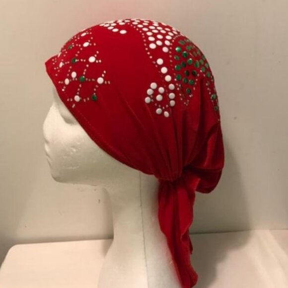 RED Pre-Tied Stud Fashion Cap Slip On Bonnet Hijab Undercap #3 - Picture 3 of 3
